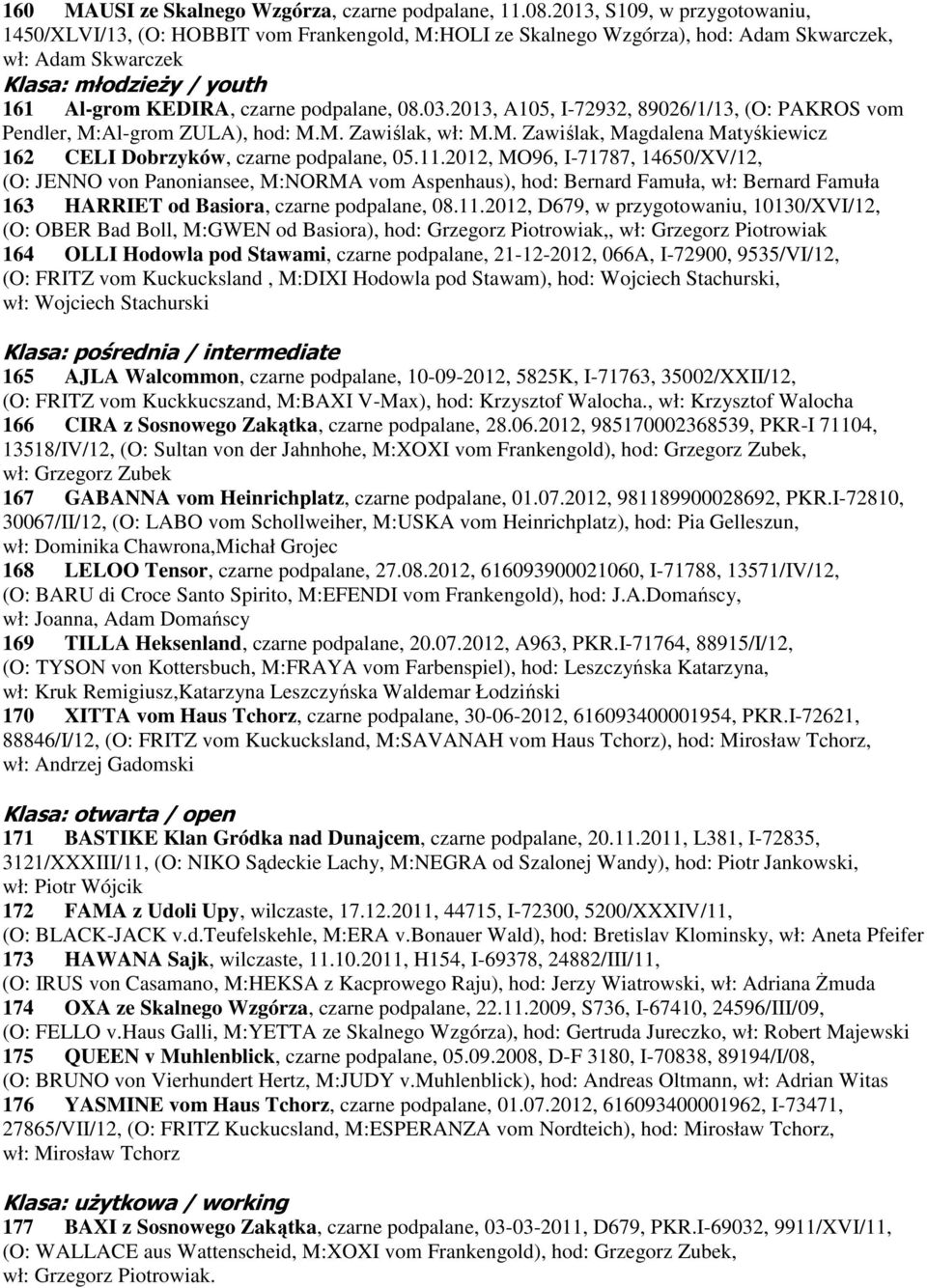 2013, A105, I-72932, 89026/1/13, (O: PAKROS vom Pendler, M:Al-grom ZULA), hod: M.M. Zawiślak, wł: M.M. Zawiślak, Magdalena Matyśkiewicz 162 CELI Dobrzyków, czarne podpalane, 05.11.