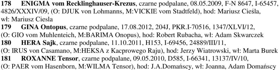 2012, 204J, PKR.I-70516, 1347/XLVI/12, (O: GIO vom Muhlenteich, M:BARIMA Onopus), hod: Robert Rubacha, wł: Adam Skwarczek 180 HERA Sajk, czarne podpalane, 11.10.
