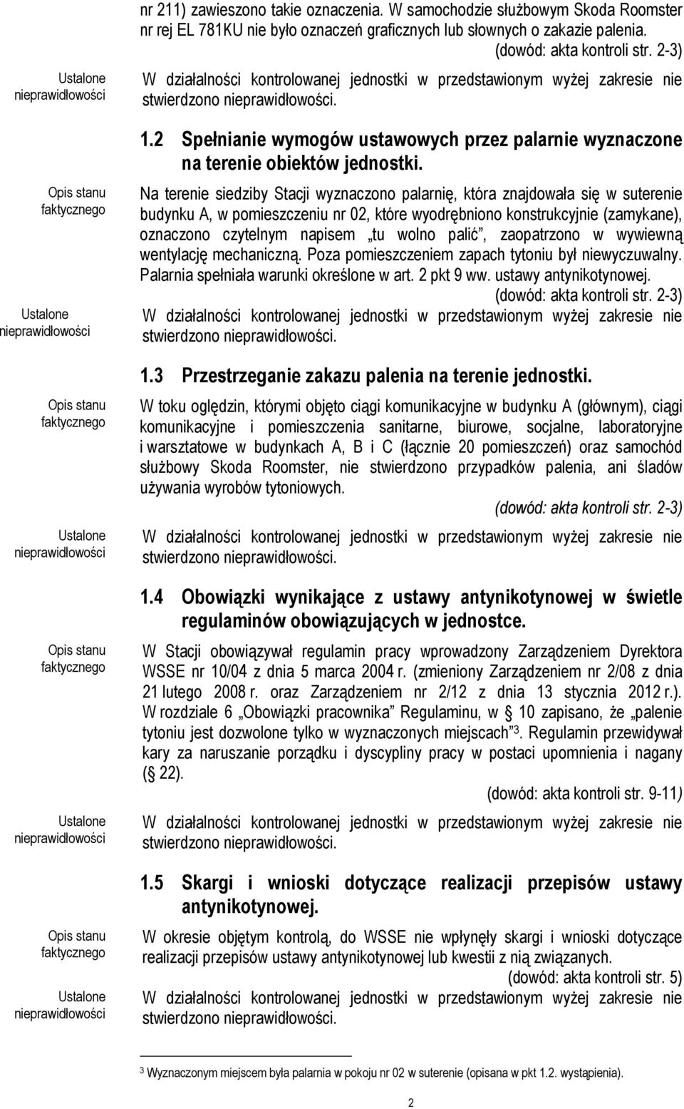 Na terenie siedziby Stacji wyznaczono palarnię, która znajdowała się w suterenie budynku A, w pomieszczeniu nr 02, które wyodrębniono konstrukcyjnie (zamykane), oznaczono czytelnym napisem tu wolno