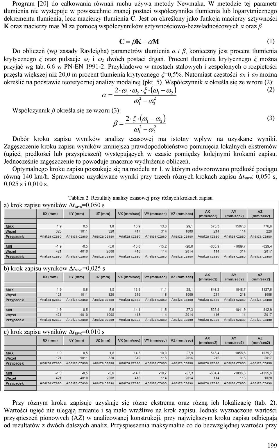 Jest on określony jako funkcja macierzy sztywności K oraz macierzy mas M za pomocą współczynników sztywnościowo-bezwładnoścowych α oraz β C K M (1) Do obliczeń (wg zasady Rayleigha) parametrów