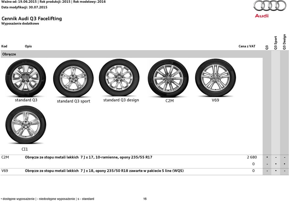 680 - - 0 - V69 Obręcze ze stopu metali lekkich 7 J x 18, opony 235/50 R18 zawarte w