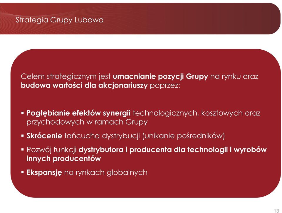 przychodowych w ramach Grupy Skrócenie łańcucha dystrybucji (unikanie pośredników) Rozwój funkcji