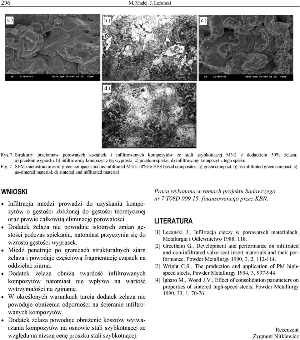 spieku, d) infiltrowany kompozyt z tego spieku Fig. 7.