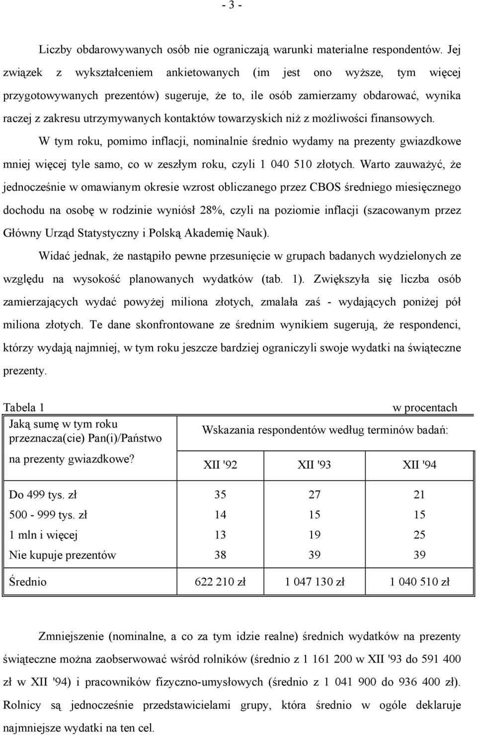 towarzyskich niż z możliwości finansowych. W tym roku, pomimo inflacji, nominalnie średnio wydamy na prezenty gwiazdkowe mniej więcej tyle samo, co w zeszłym roku, czyli 1 040 510 złotych.