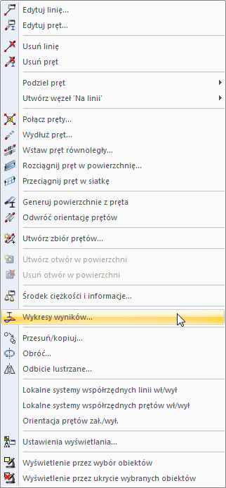 8 Wyniki 8.4 Wyświetlanie wykresów wyników Wyniki można oceniać również przy użyciu wykresu, który jest dostępny dla linii, prętów, podpór liniowych i przekrojów.