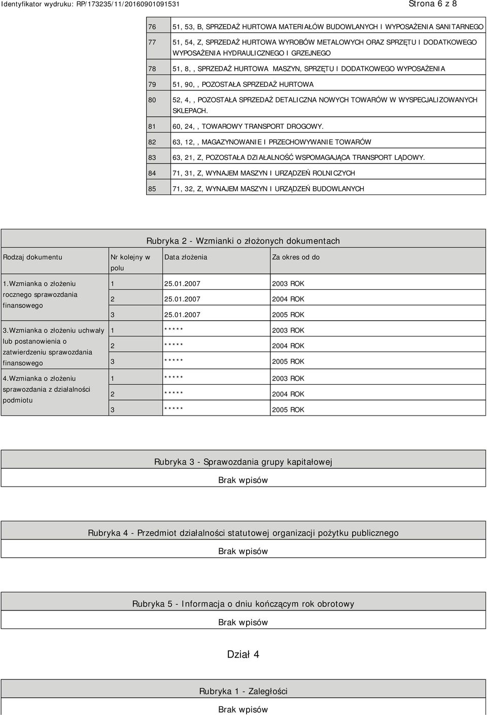 SKLEPACH. 81 60, 24,, TOWAROWY TRANSPORT DROGOWY. 82 63, 12,, MAGAZYNOWANIE I PRZECHOWYWANIE TOWARÓW 83 63, 21, Z, POZOSTAŁA DZIAŁALNOŚĆ WSPOMAGAJĄCA TRANSPORT LĄDOWY.