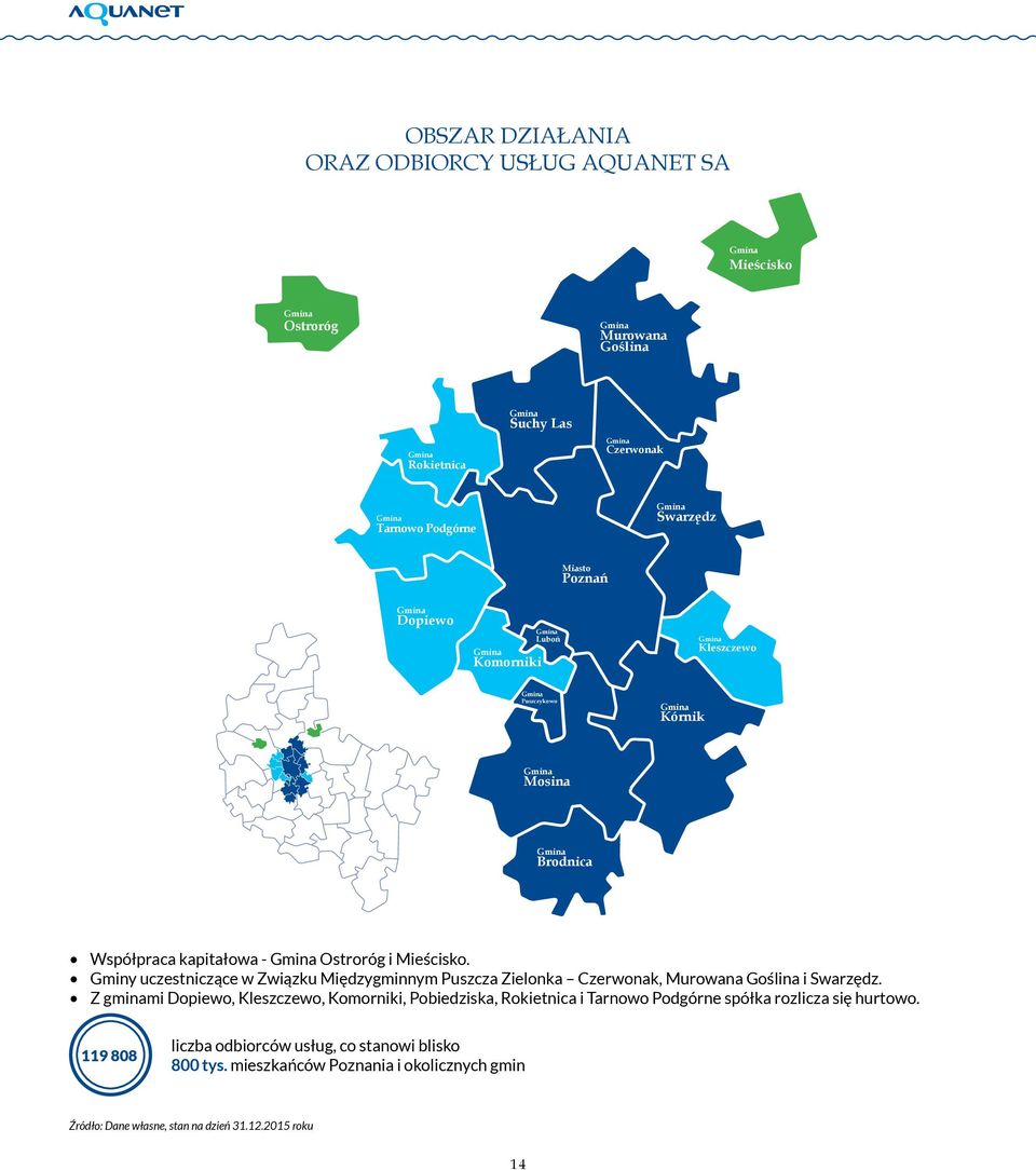 Mieścisko. Gminy uczestniczące w Związku Międzygminnym Puszcza Zielonka Czerwonak, Murowana Goślina i Swarzędz.