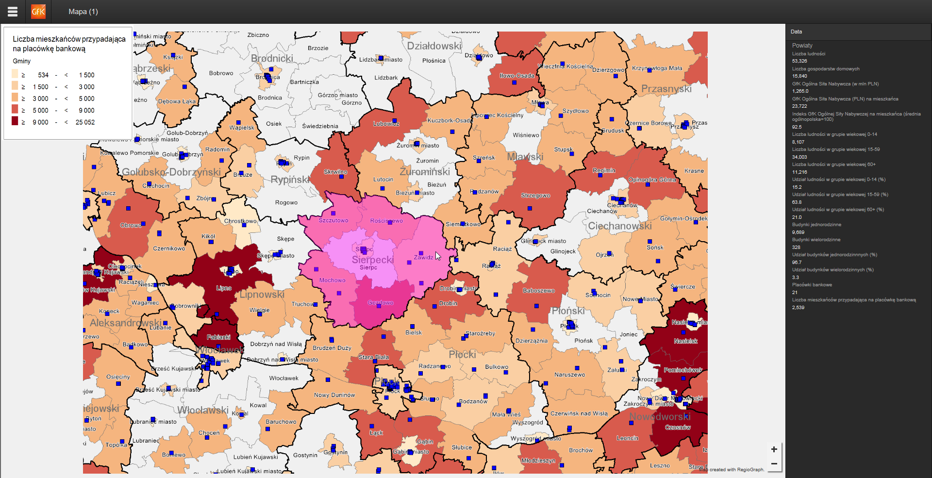 Tworzenie przeglądarek map HTML RegioGraph pozwala na eksport stworzonych map tematycznych do przeglądarki
