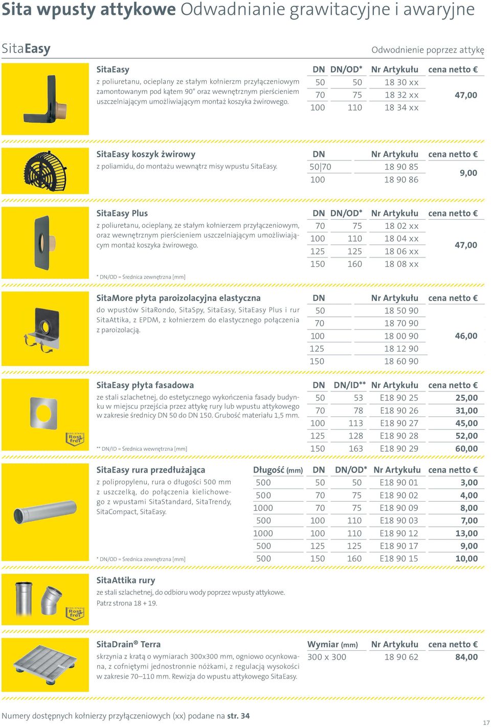 DN DN/OD* Nr Artykułu cena netto 50 50 18 30 xx 70 75 18 32 xx 47,00 100 110 18 34 xx SitaEasy koszyk żwirowy z poliamidu, do montażu wewnątrz misy wpustu SitaEasy.