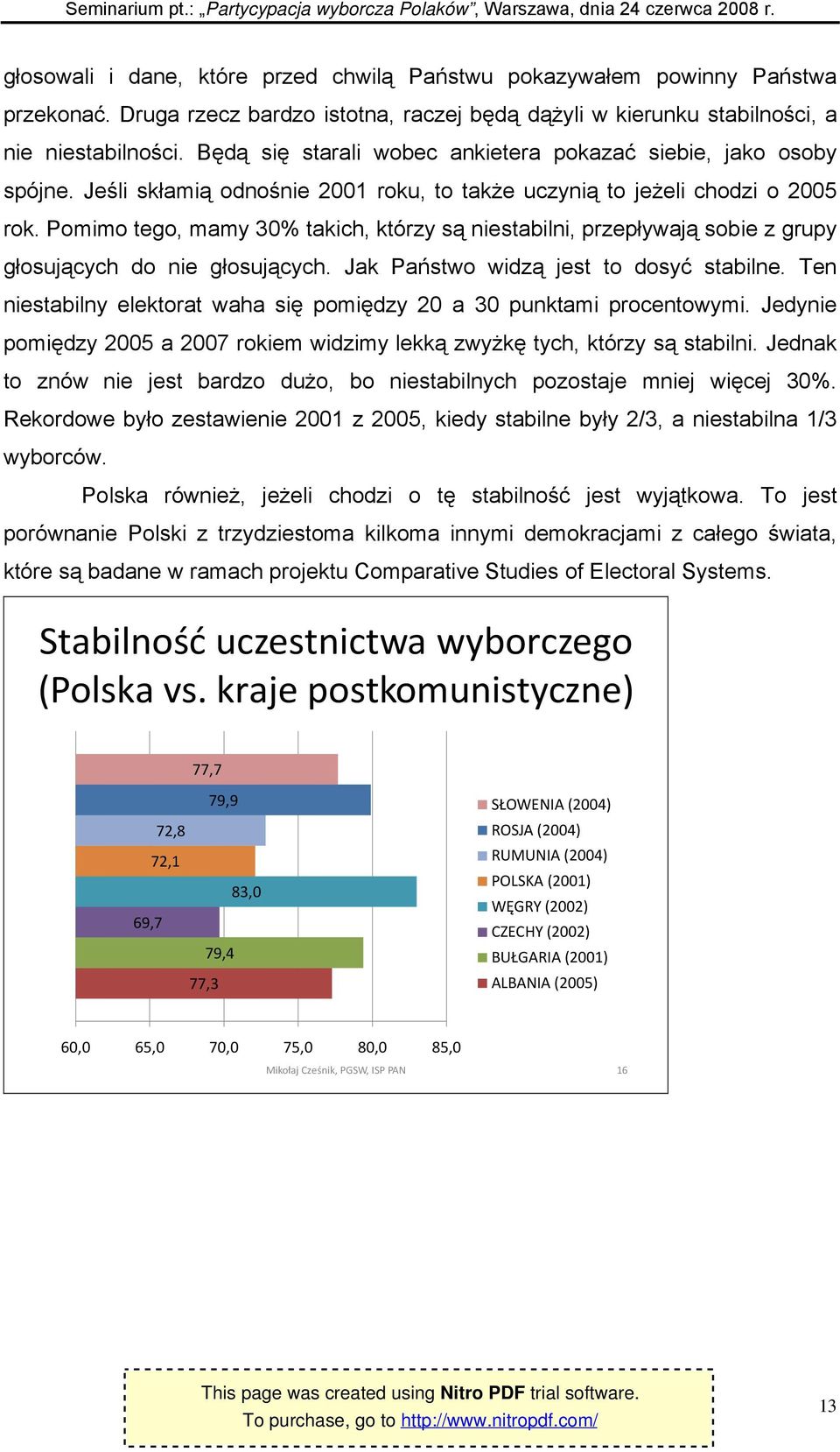 Pomimo tego, mamy 30% takich, którzy są niestabilni, przepływają sobie z grupy głosujących do nie głosujących. Jak Państwo widzą jest to dosyć stabilne.