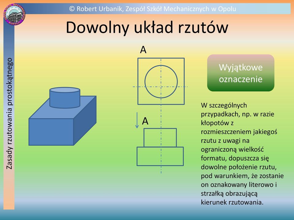 ograniczoną wielkośd formatu, dopuszcza się dowolne położenie rzutu, pod