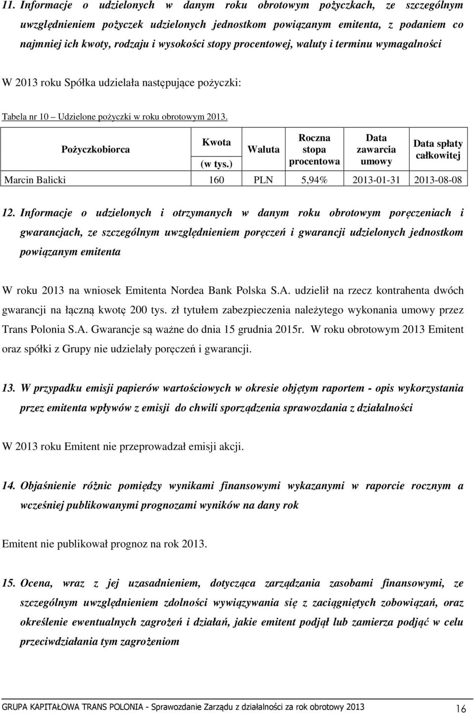 ) Waluta Roczna stopa procentowa Data zawarcia umowy Data spłaty całkowitej Marcin Balicki 160 PLN 5,94% 2013-01-31 2013-08-08 12.