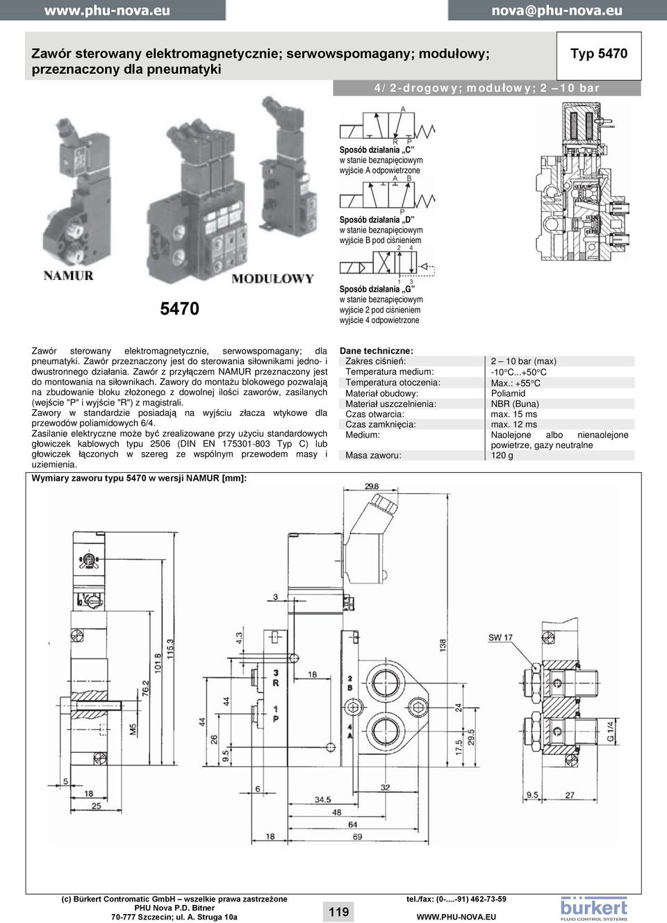 elektromagnetycznie, serwowspomagany; dla pneumatyki. Zawór przeznaczony jest do sterowania siłownikami jedno- i dwustronnego działania.