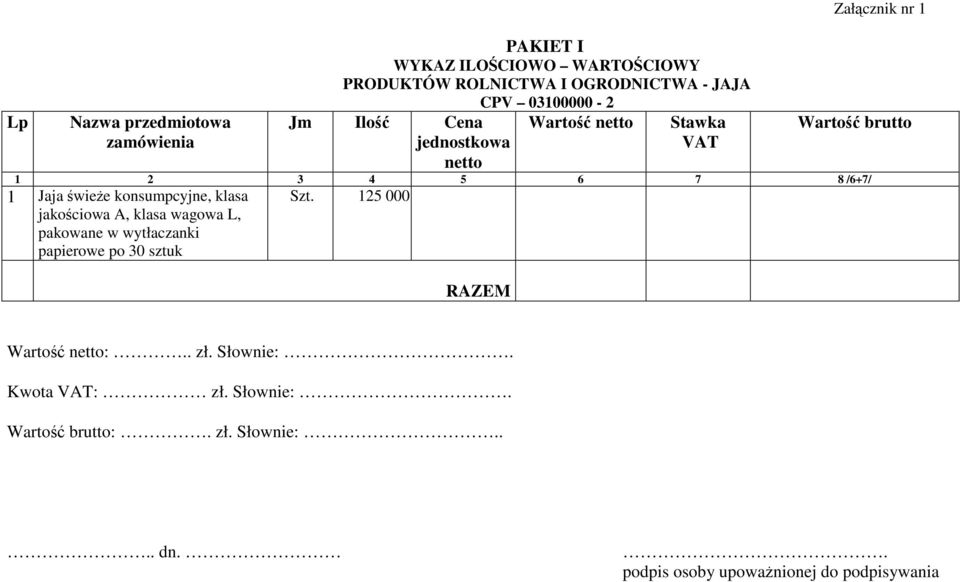 Jaja świeŝe konsumpcyjne, klasa jakościowa A, klasa wagowa L, pakowane w wytłaczanki