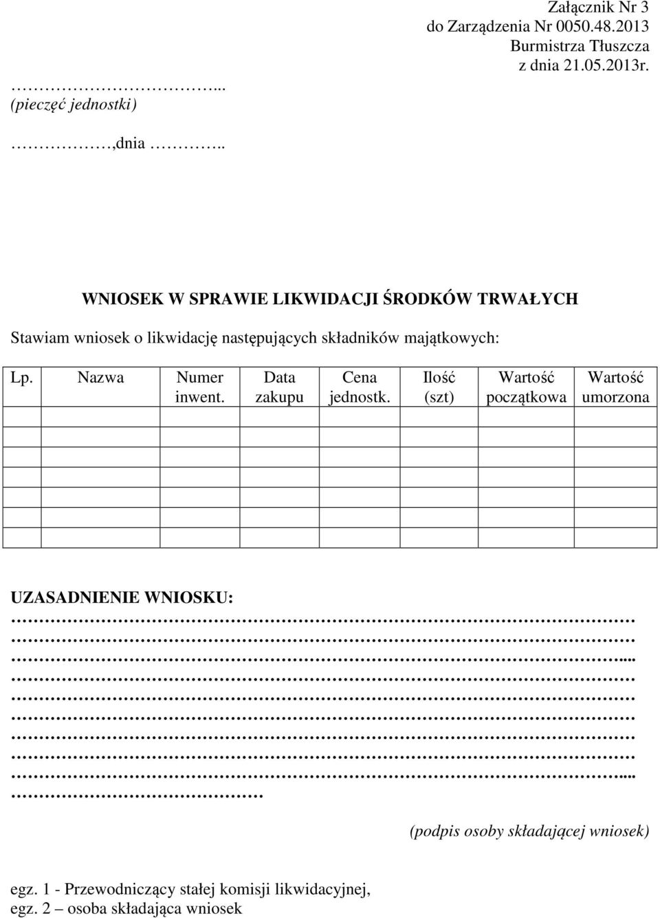 Lp. Nazwa Numer inwent. Data zakupu Cena jednostk.