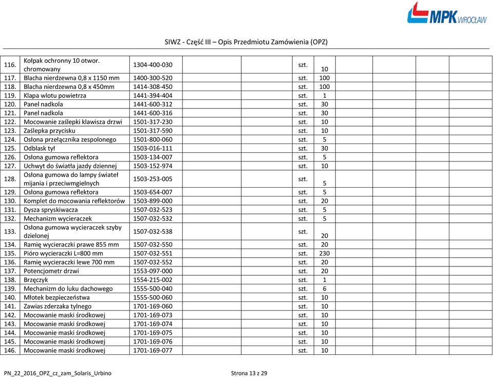 Zaślepka przycisku 1501-317-590 szt. 124. Osłona przełącznika zespolonego 1501-800-060 szt. 5 125. Odblask tył 1503-016-111 szt. 30 126. Osłona gumowa reflektora 1503-134-007 szt. 5 127.