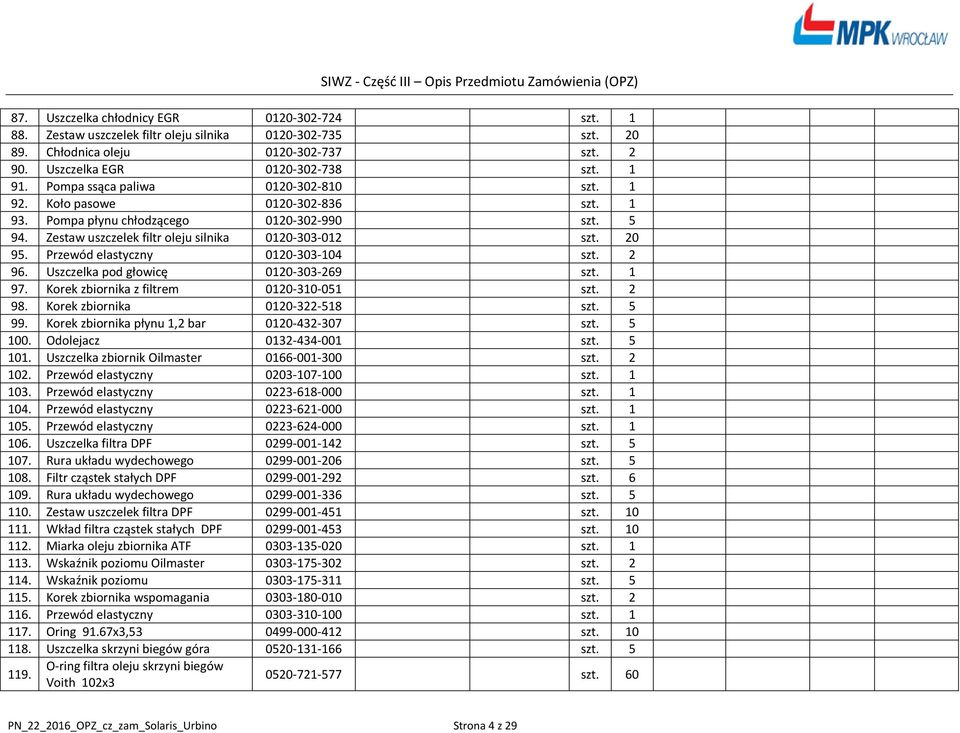 Przewód elastyczny 0120-303-4 szt. 2 96. Uszczelka pod głowicę 0120-303-269 szt. 1 97. Korek zbiornika z filtrem 0120-3-051 szt. 2 98. Korek zbiornika 0120-322-518 szt. 5 99.