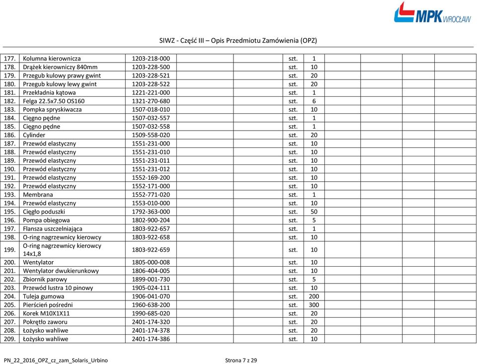 Cięgno pędne 1507-032-558 szt. 1 186. Cylinder 1509-558-020 szt. 20 187. Przewód elastyczny 1551-231-000 szt. 188. Przewód elastyczny 1551-231-0 szt. 189. Przewód elastyczny 1551-231-011 szt. 190.