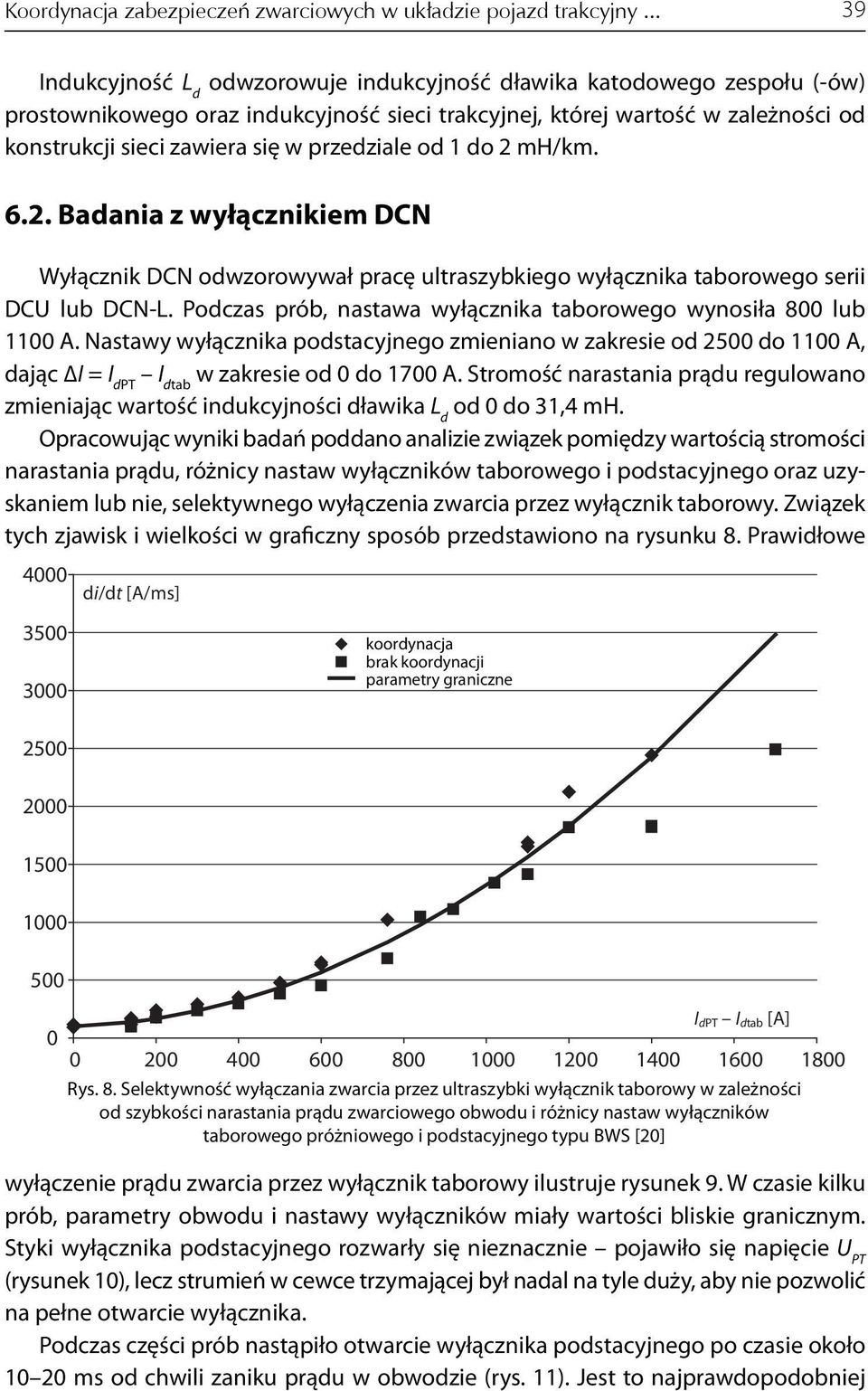 przedziale od 1 do 2 mh/km. 6.2. Badania z wyłącznikiem DCN Wyłącznik DCN odwzorowywał pracę ultraszybkiego wyłącznika taborowego serii DCU lub DCN-L.