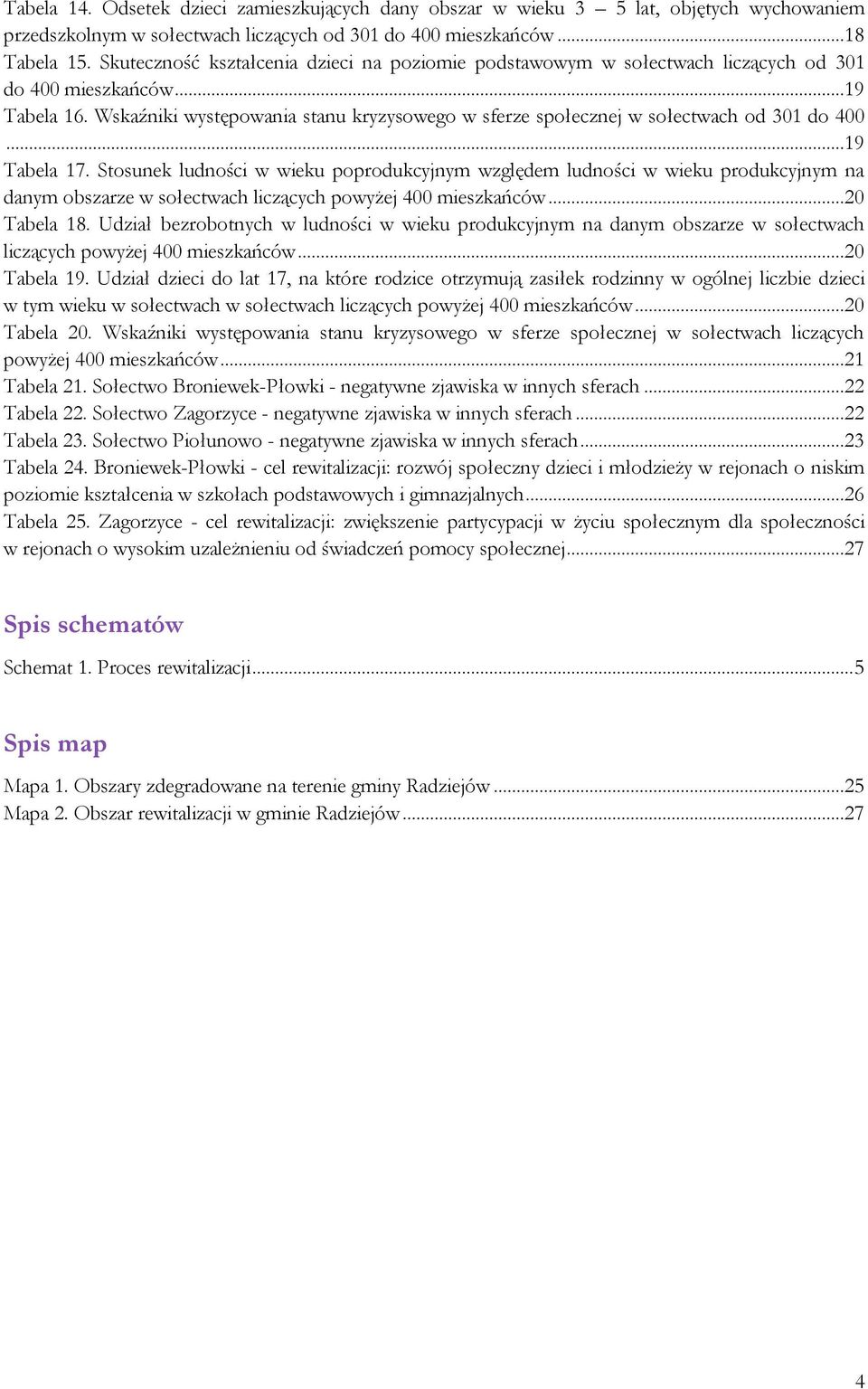 Wskaźniki występowania stanu kryzysowego w sferze społecznej w sołectwach od 301 do 400...19 Tabela 17.