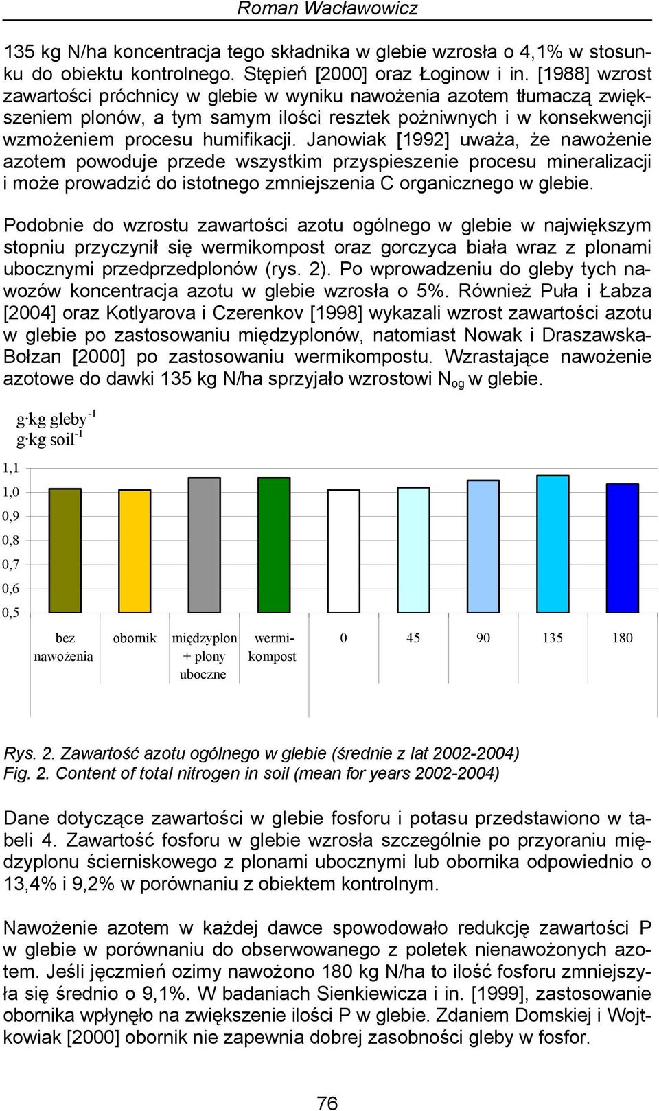 Janowiak [1992] uważa, że nawożenie azotem powoduje przede wszystkim przyspieszenie procesu mineralizacji i może prowadzić do istotnego zmniejszenia C organicznego w glebie.