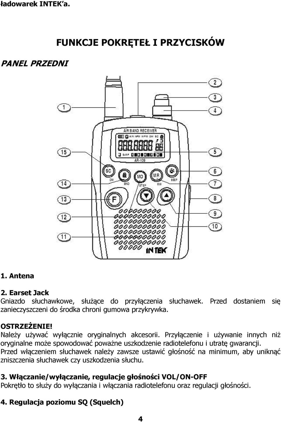 Przyłączenie i używanie innych niż oryginalne może spowodować poważne uszkodzenie radiotelefonu i utratę gwarancji.