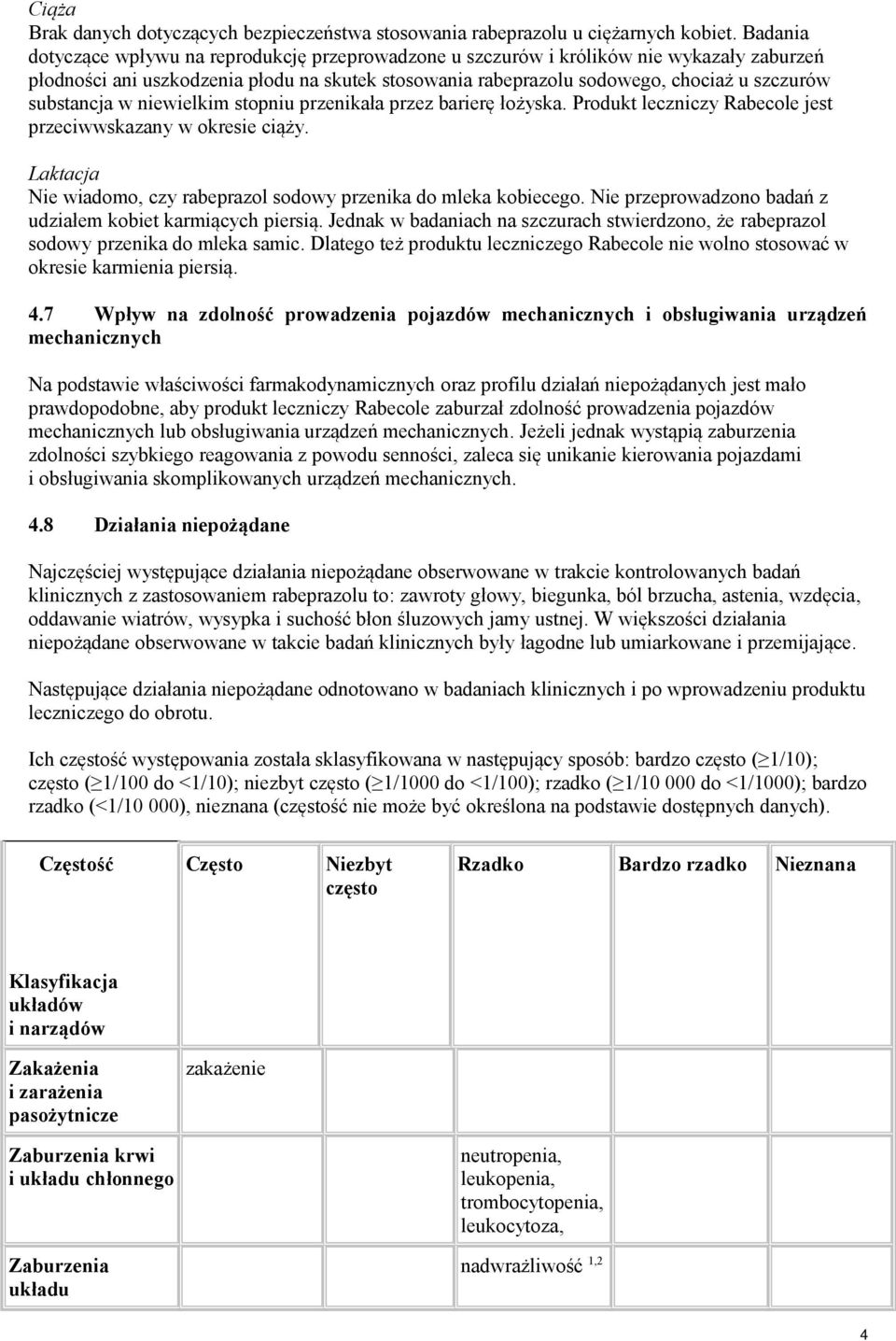 substancja w niewielkim stopniu przenikała przez barierę łożyska. Produkt leczniczy Rabecole jest przeciwwskazany w okresie ciąży.