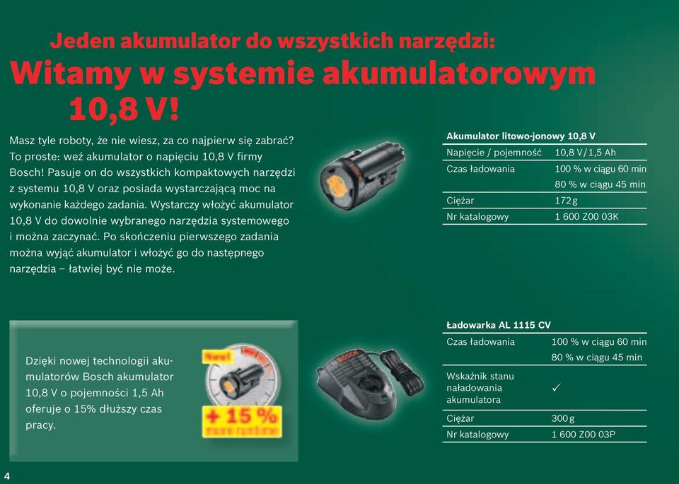 Wystarczy włożyć akumulator 10,8 V do dowolnie wybranego narzędzia systemowego i można zaczynać.