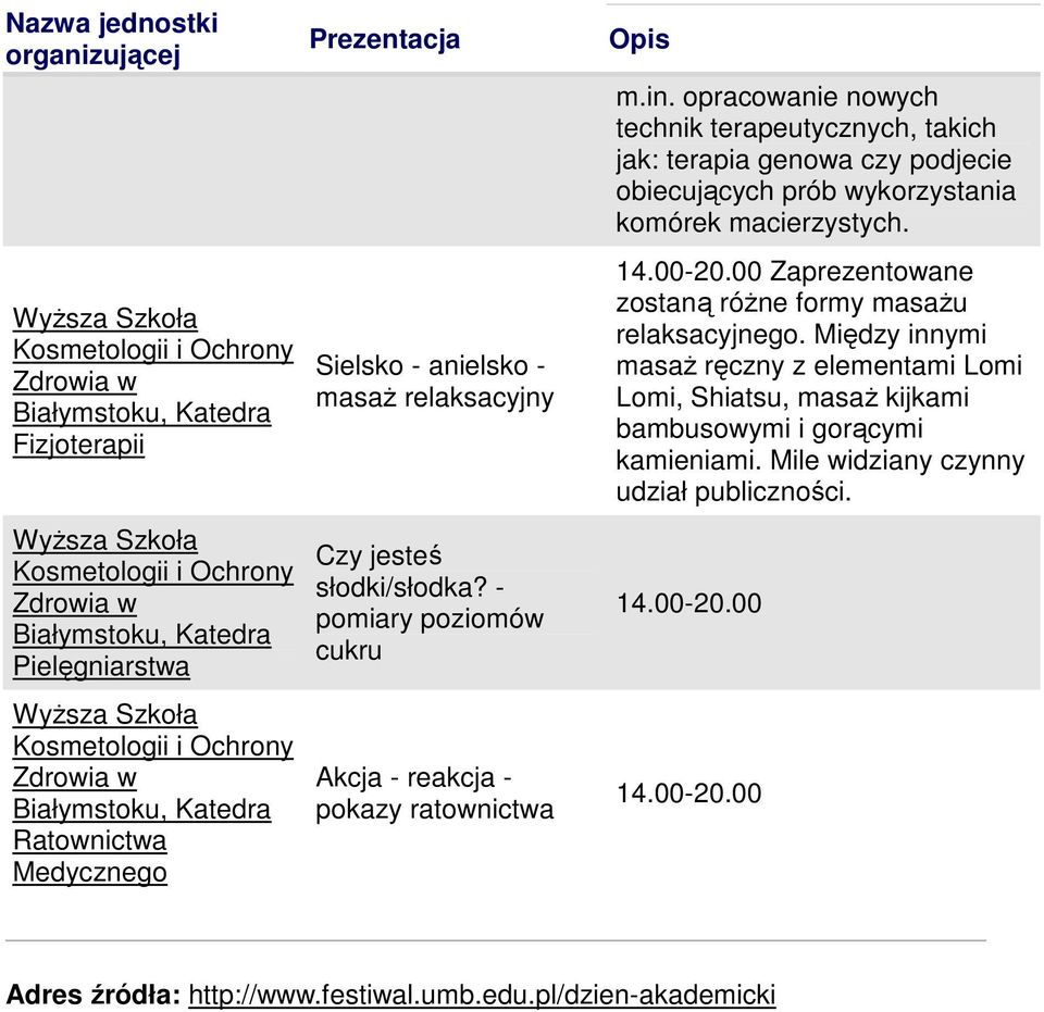 opracowanie nowych technik terapeutycznych, takich jak: terapia genowa czy podjecie obiecujących prób wykorzystania komórek macierzystych. 14.00-20.