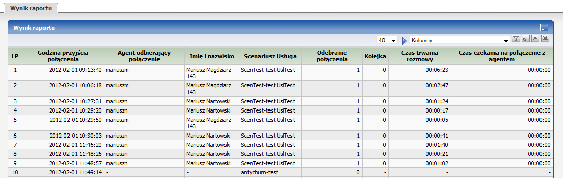 Wzory raportów przedstawiono poniżej. Rysunek 71. Wzór raportu 1 Rysunek 72. Wzór raportu 2 W ramach wdrożenia zostało przygotowane zestawienie ilości odsłuchiwanych komunikatów w scenariuszu IVR.