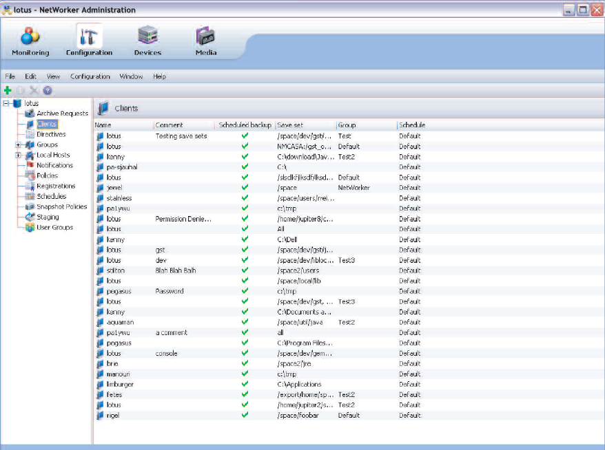 Rysunek 74. Graficzny interfejs administratora aplikacji EMC NetWorker 14.2.