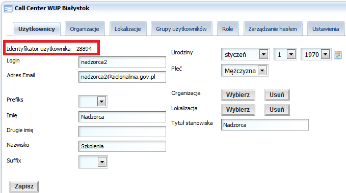 Rysunek 96. Numer cooki przypisany do konsultanta Adresacja IP telefonów uruchomionych w PUP: L.p. Lokalizacja Adres aparatu telefonicznego Brama domyślna Maska sieciowa 1 Sandomierz Mickiewicza 34 10.