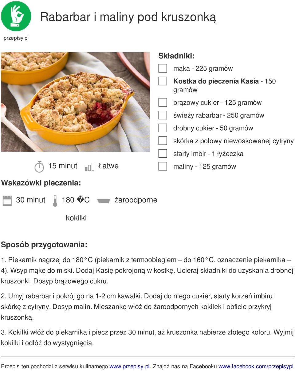 Piekarnik nagrzej do 180 C (piekarnik z termoobiegiem do 160 C, oznaczenie piekarnika 4). Wsyp mąkę do miski. Dodaj Kasię pokrojoną w kostkę. Ucieraj składniki do uzyskania drobnej kruszonki.