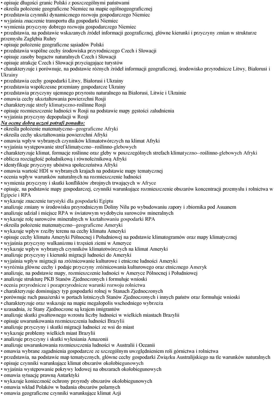 zmian w strukturze przemysłu Zagłębia Ruhry opisuje położenie geograficzne sąsiadów Polski przedstawia wspólne cechy środowiska przyrodniczego Czech i Słowacji opisuje zasoby bogactw naturalnych