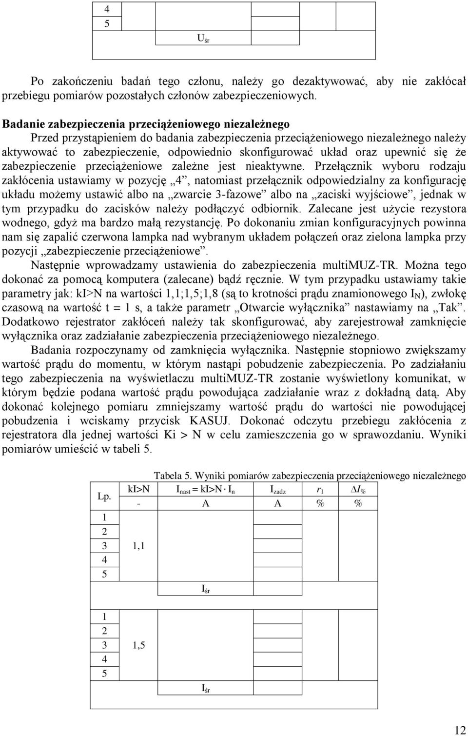 oraz upewnić się że zabezpieczenie przeciążeniowe zależne jest nieaktywne.