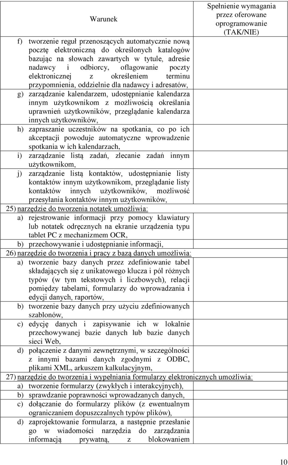 innym użytkownikom z możliwością określania uprawnień użytkowników, przeglądanie kalendarza innych użytkowników, h) zapraszanie uczestników na spotkania, co po ich akceptacji powoduje automatyczne