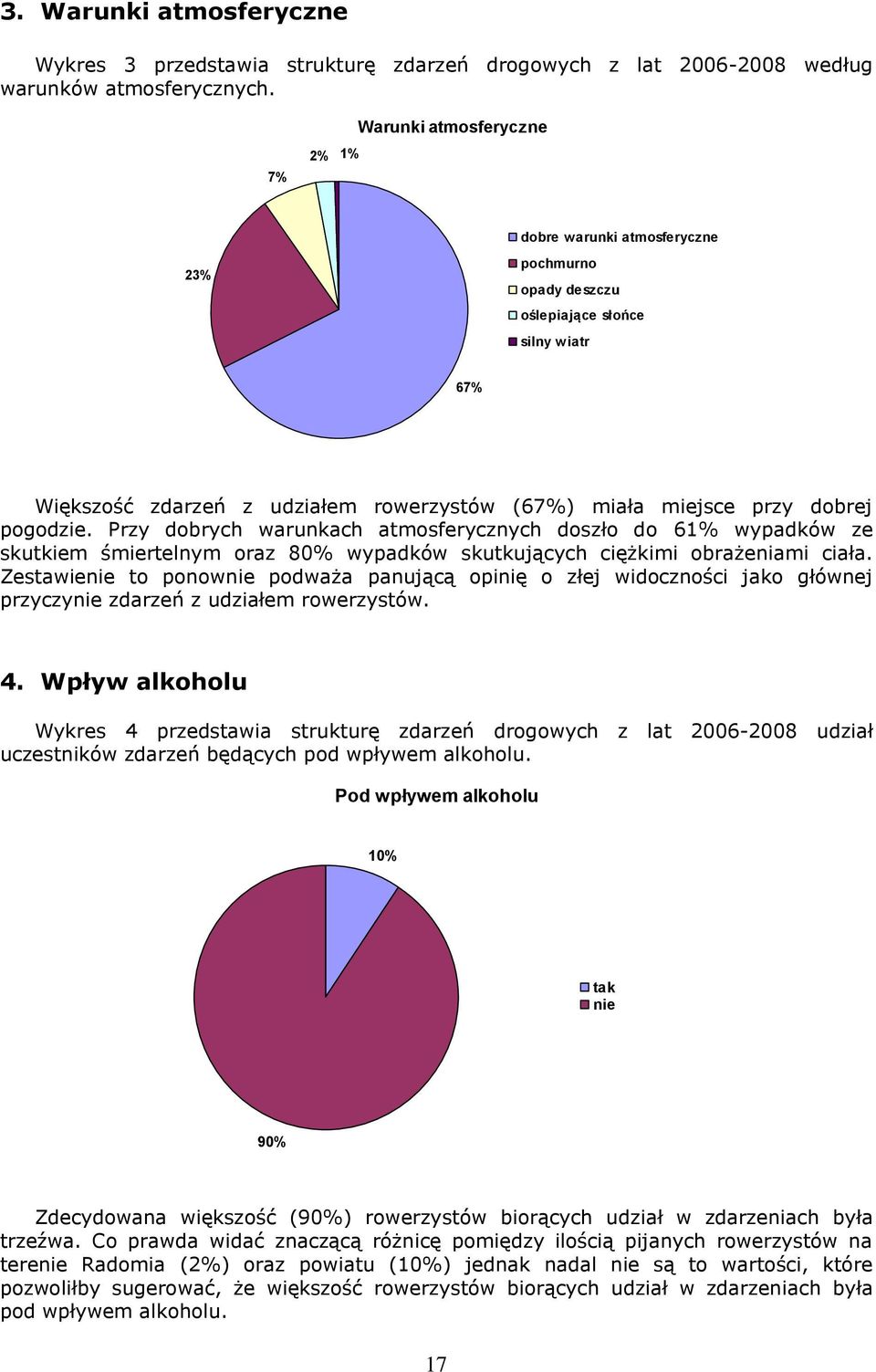 pogodzie. Przy dobrych warunkach atmosferycznych doszło do 61% wypadków ze skutkiem śmiertelnym oraz 80% wypadków skutkujących ciężkimi obrażeniami ciała.