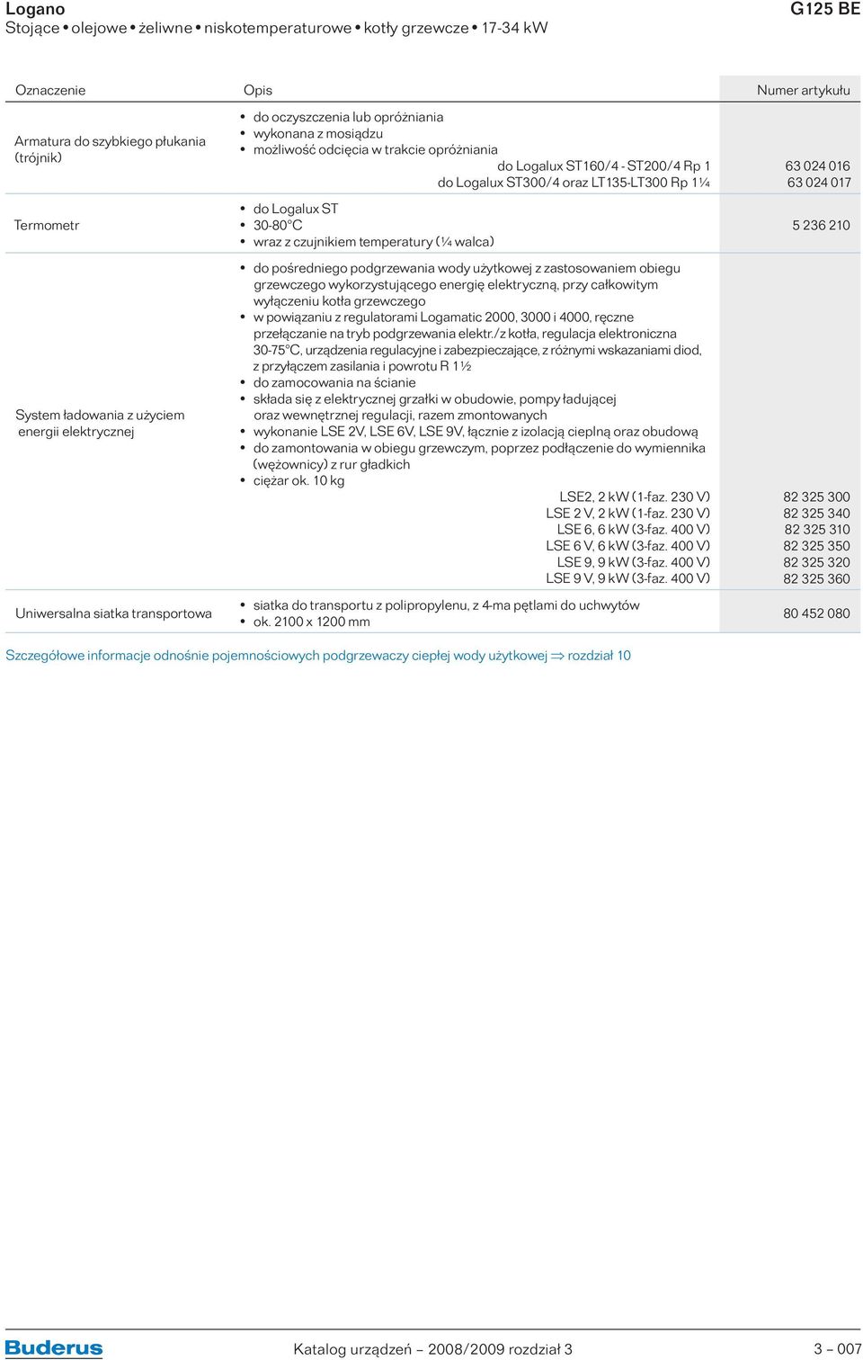 LT135-LT300 Rp 1¼ do Logalux ST 30-80 C wraz z czujnikiem temperatury (¼ walca) do pośredniego podgrzewania wody użytkowej z zastosowaniem obiegu grzewczego wykorzystującego energię elektryczną, przy