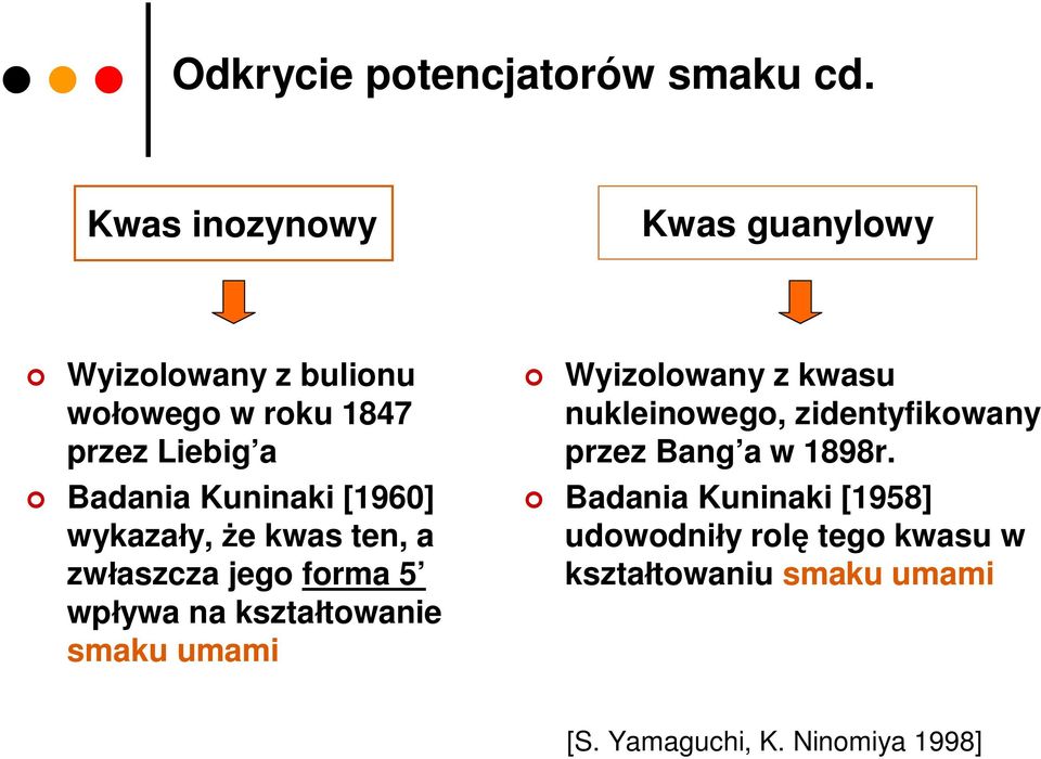 Kuninaki [1960] wykazały, że kwas ten, a zwłaszcza jego forma 5 wpływa na kształtowanie smaku umami