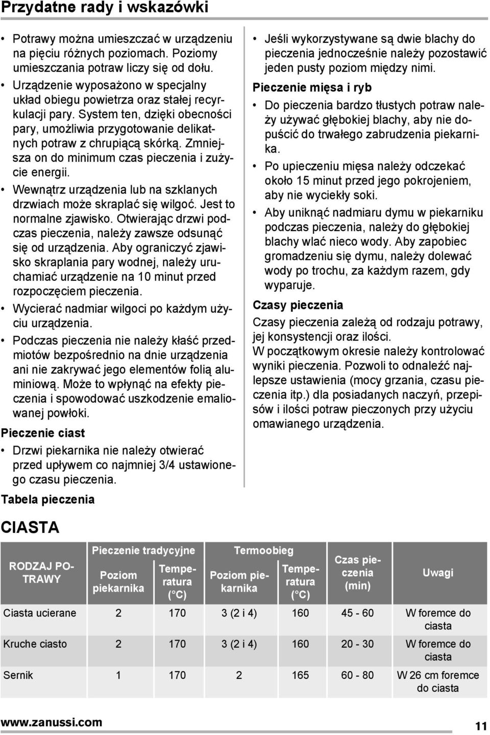 Zmniejsza on do minimum czas pieczenia i zużycie energii. Wewnątrz urządzenia lub na szklanych drzwiach może skraplać się wilgoć. Jest to normalne zjawisko.