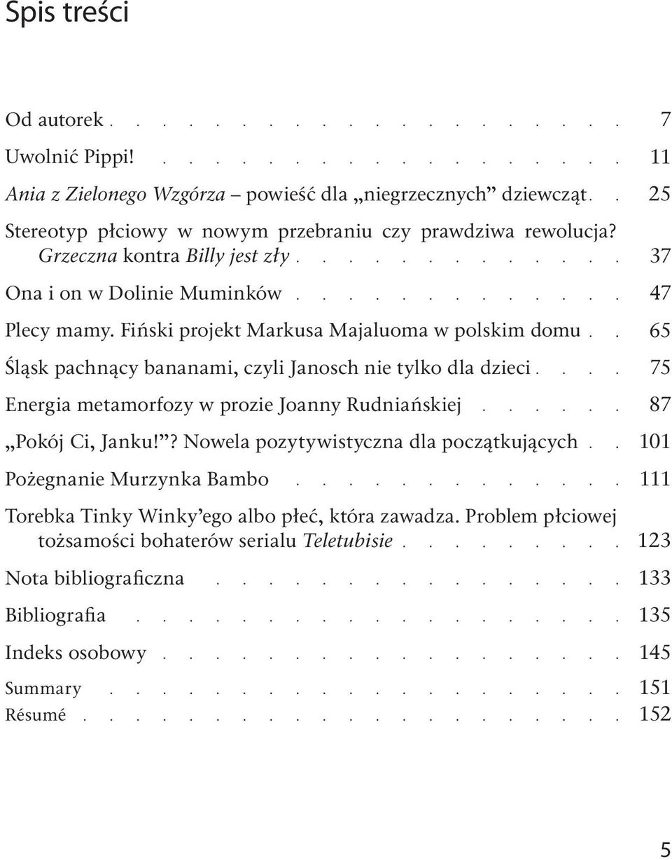 Fiński projekt Markusa Majaluoma w polskim domu Śląsk pachnący bananami, czyli Janosch nie tylko dla dzieci Energia metamorfozy w prozie Joanny Rudniańskiej Pokój Ci, Janku!