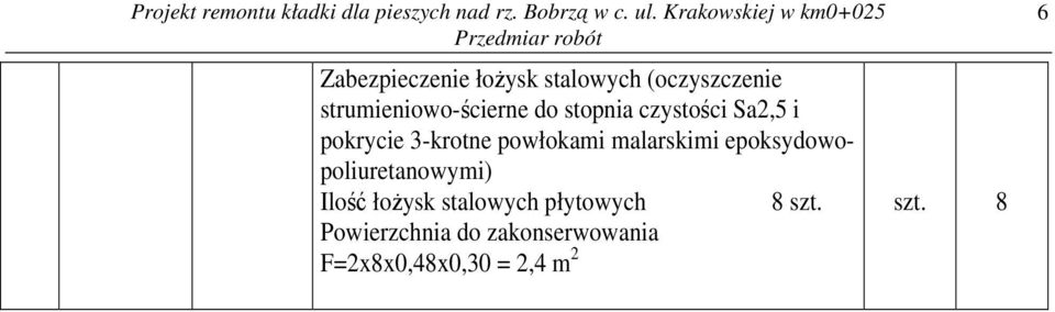 malarskimi epoksydowopoliuretanowymi) Ilość łoŝysk stalowych