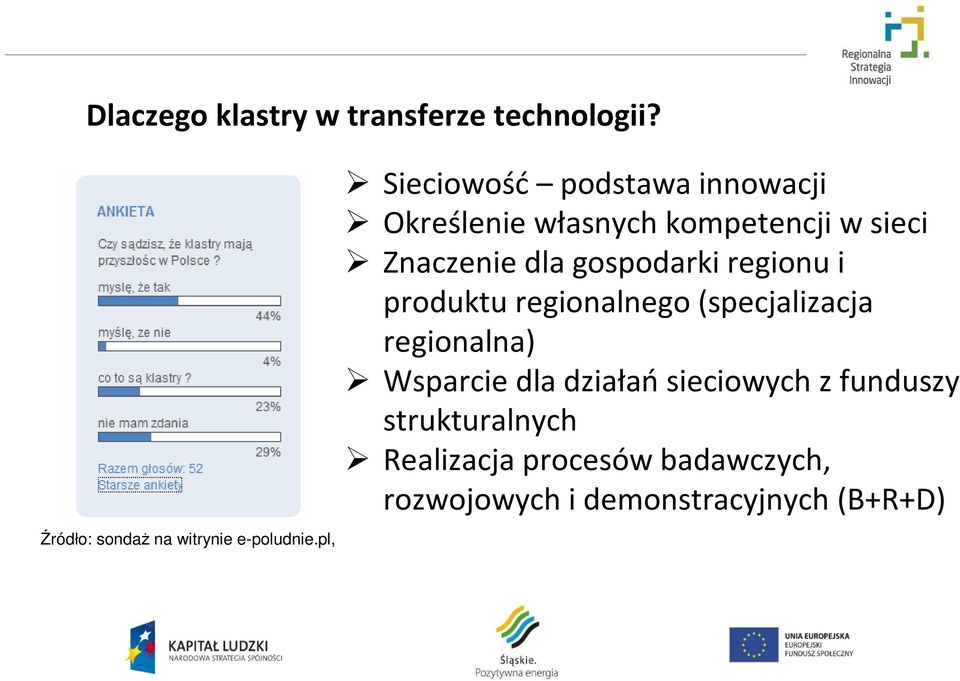 gospodarki regionu i produktu regionalnego (specjalizacja regionalna) Wsparcie dla