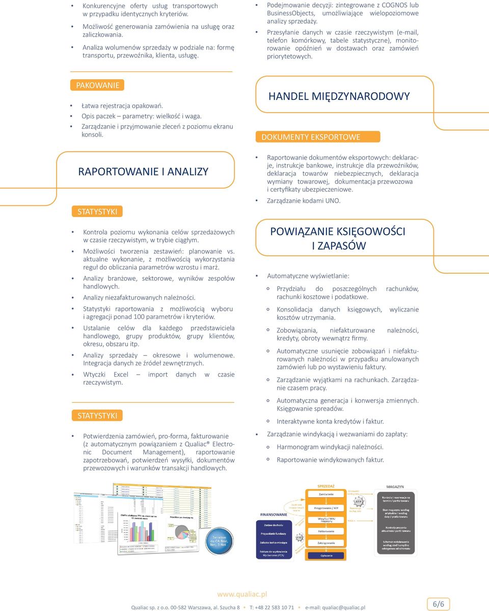 Podejmowanie decyzji: zintegrowane z COGNOS lub BusinessObjects, umożliwiające wielopoziomowe analizy sprzedaży.