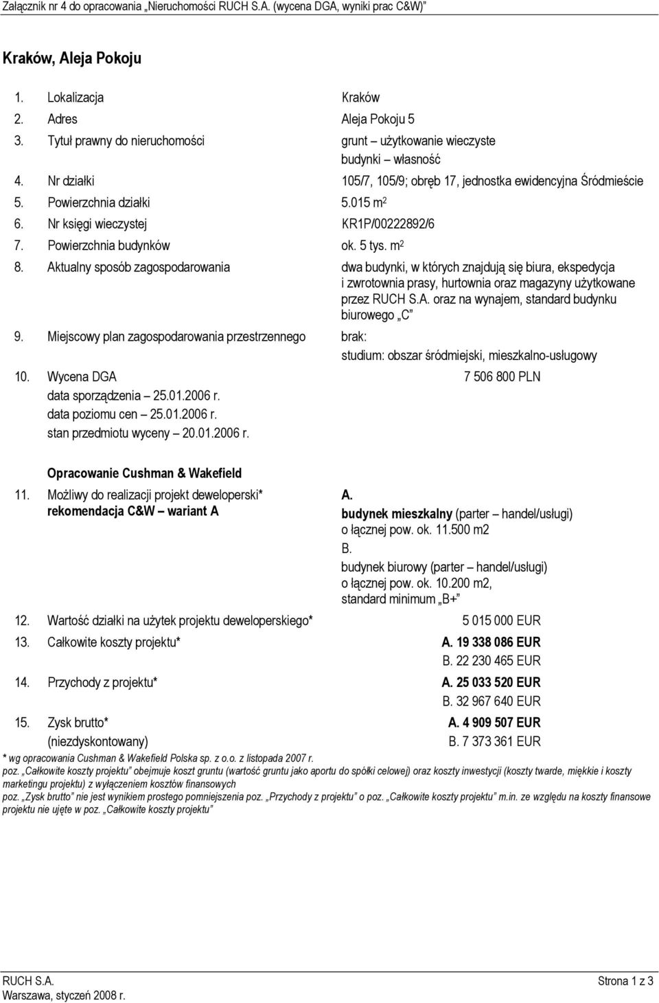 Nr księgi wieczystej KR1P/00222892/6 7. Powierzchnia budynków ok. 5 tys. m 2 8.