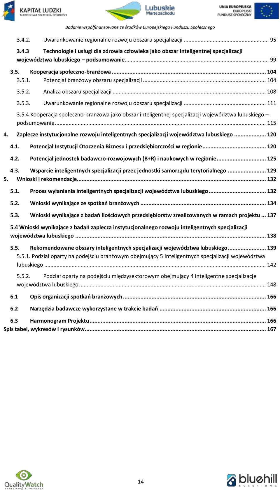 .. 111 3.5.4 Kooperacja społeczno-branżowa jako obszar inteligentnej specjalizacji województwa lubuskiego podsumowanie... 115 4.