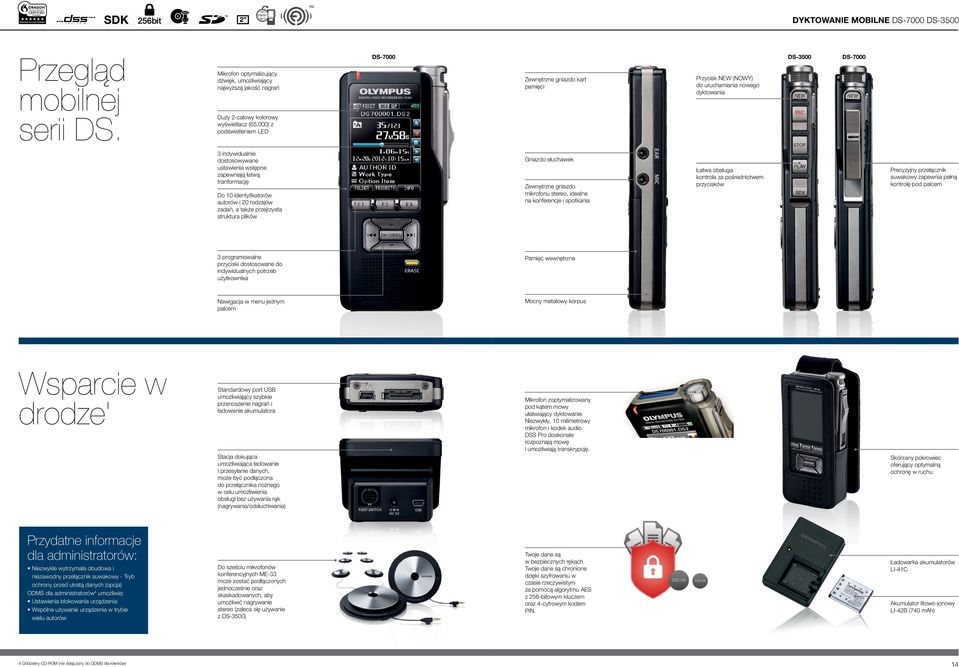 uruchamiania nowego dyktowania DS-3500 DS-7000 3 indywidualnie dostosowywane ustawienia wstępne zapewniają łatwą tranformację Do 10 identyfikatorów autorów i 20 rodzajów zadań, a także przejrzysta