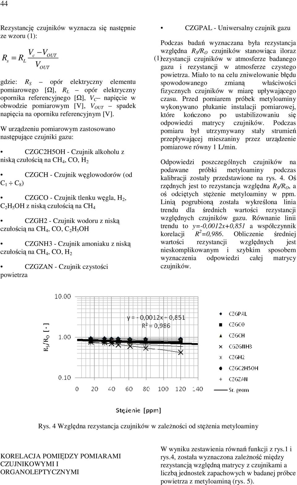 W urządzeniu pomiarowym zastosowano następujące czujniki gazu: CZGC2H5OH - Czujnik alkoholu z niską czułością na CH 4, CO, H 2 CZGCH - Czujnik węglowodorów (od C 1 C 8 ) CZGCO - Czujnik tlenku węgla,