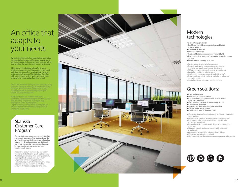 Office space in the building allows for its most efficient arrangement for the purposes of team and individual work as well as creating attractive leisure and representative areas.