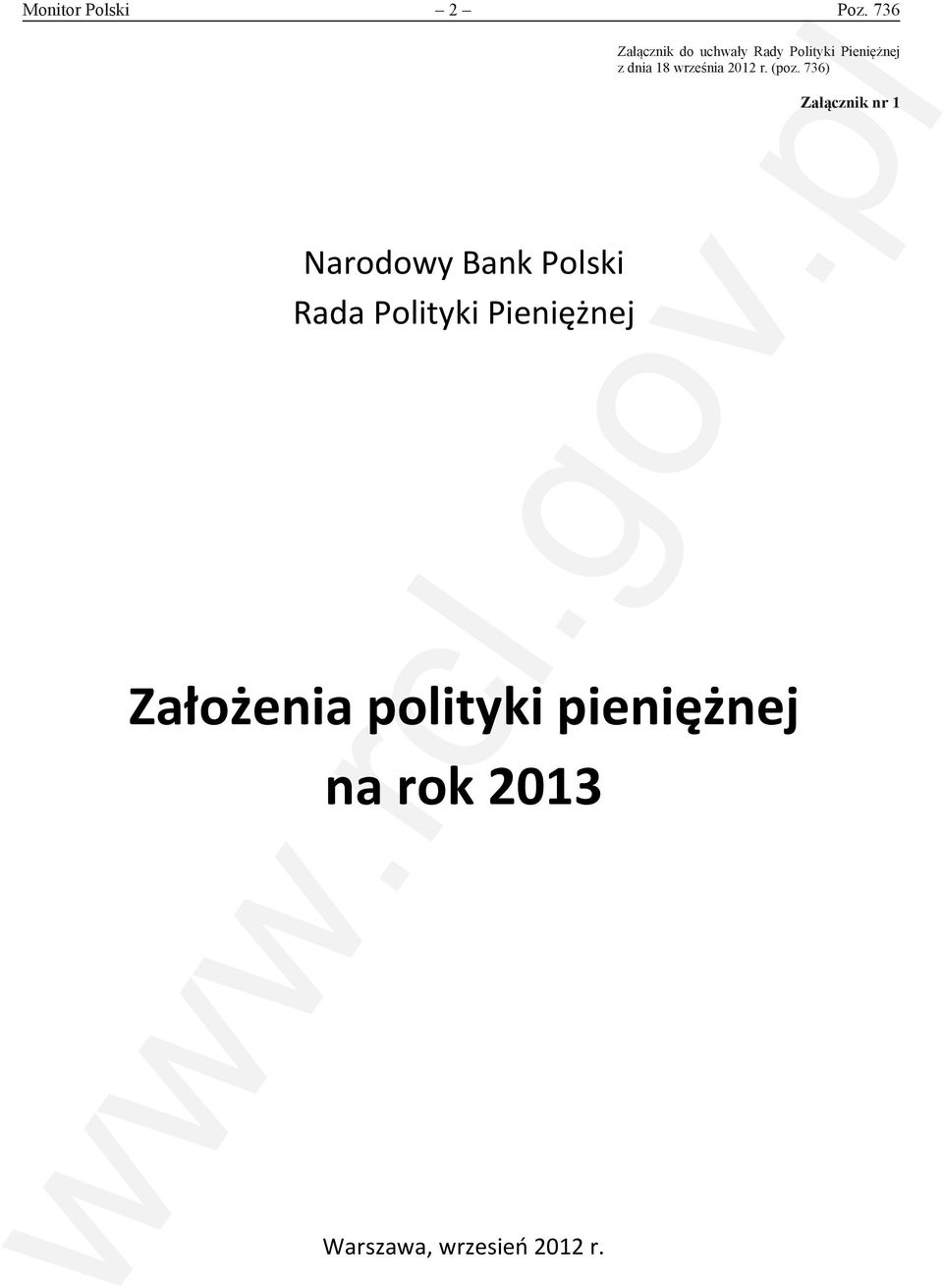 Polityki Pieniężnej z dnia 18 września 2012 r. (poz.